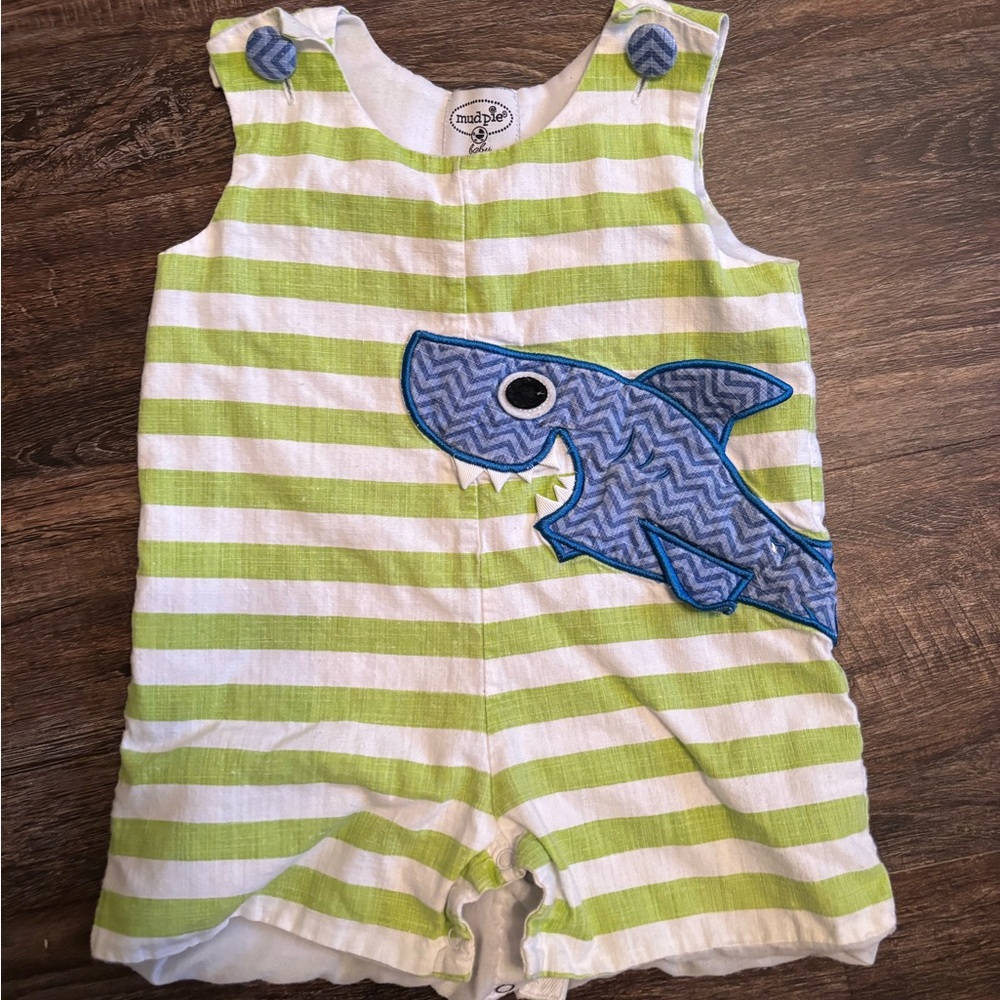 Mud Pie Green and White Striped Baby Romper